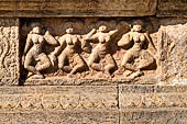 The great Chola temples of Tamil Nadu - The Airavatesvara temple of Darasuram. Detail of the panels of the prakara-wall with scenes of dance. 